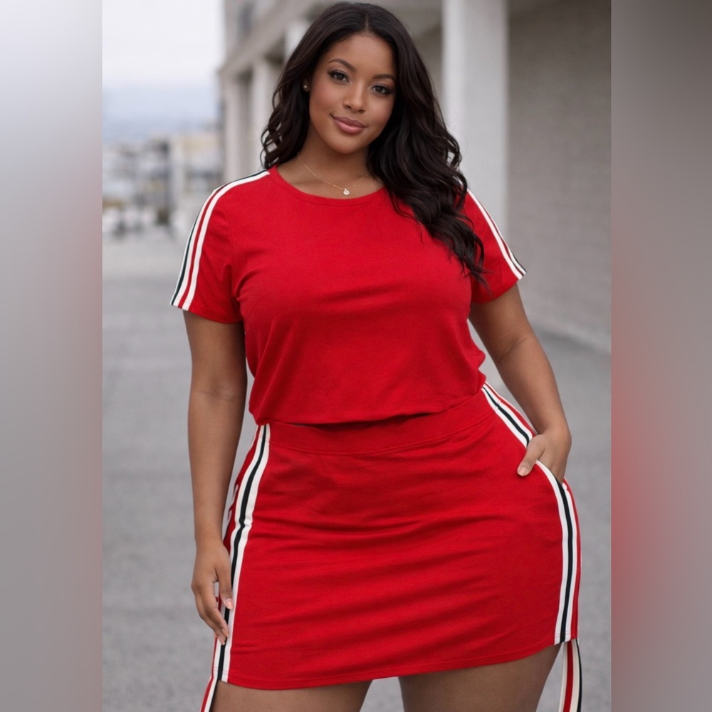 Fashion Nova Curvy Red Tennis Skirt Set | Two-Piece Athleisure Outfit | Size: 1X